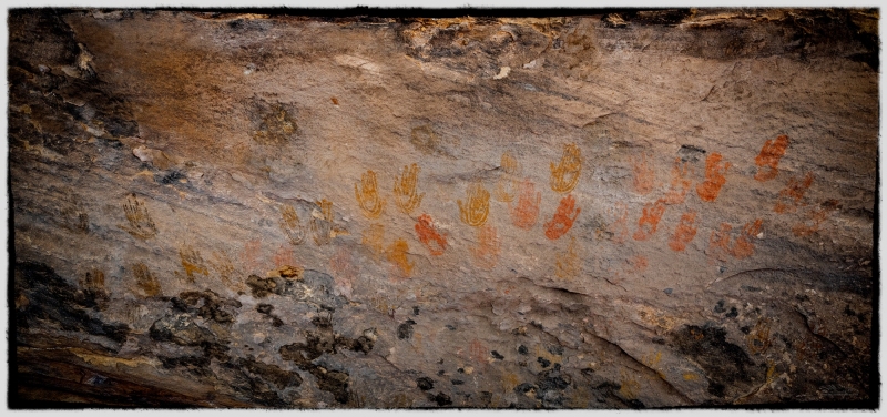 Helping Hands\"  Many consider Cave Springs to be one of the premier handprint pictographs.  The vibrant/varied colors and the use of \'stripes\' to make the prints certainly catch the eye. Surprisingly, although it is easily accessible it is also nearly free of graffiti and vandalism..